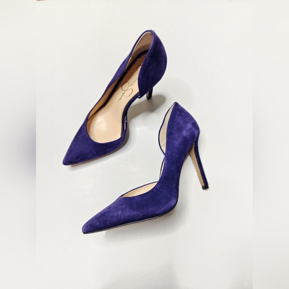 Jessica Simpson Size 6.5 Blue Suede D'Orsay Stiletto Heels - Picture 1 of 5